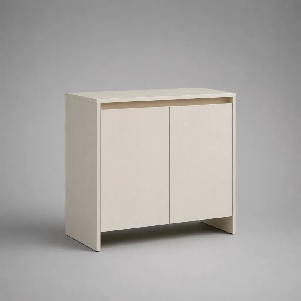Buffet bas rectangulaire à 2 portes en panneaux de particules mélaminés blanc cassé, 80 × 35 × 80 cm