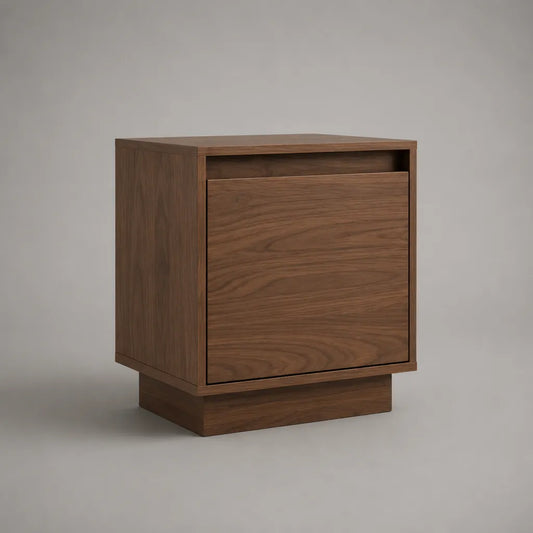 Table de chevet rectangulaire en MDF plaqué noyer, marron, 45 × 40 × 55 cm, avec 1 tiroir et 1 niche