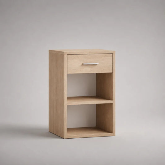 Table de chevet rectangulaire en bois avec 1 tiroir et 2 niches, chêne clair, 40 × 35 × 60 cm