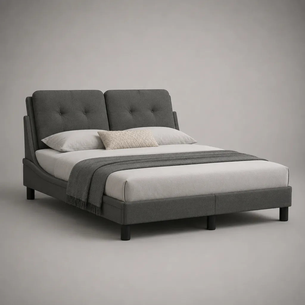 Lit double 2 places rembourré en polyester gris anthracite 160 × 200 cm avec tête de lit capitonnée