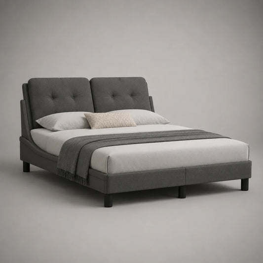 Lit double 2 places rembourré en polyester gris anthracite 160 × 200 cm avec tête de lit capitonnée